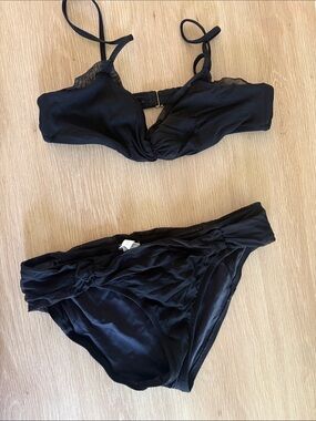 French Style Mesh Black Two-Piece Bikini Set